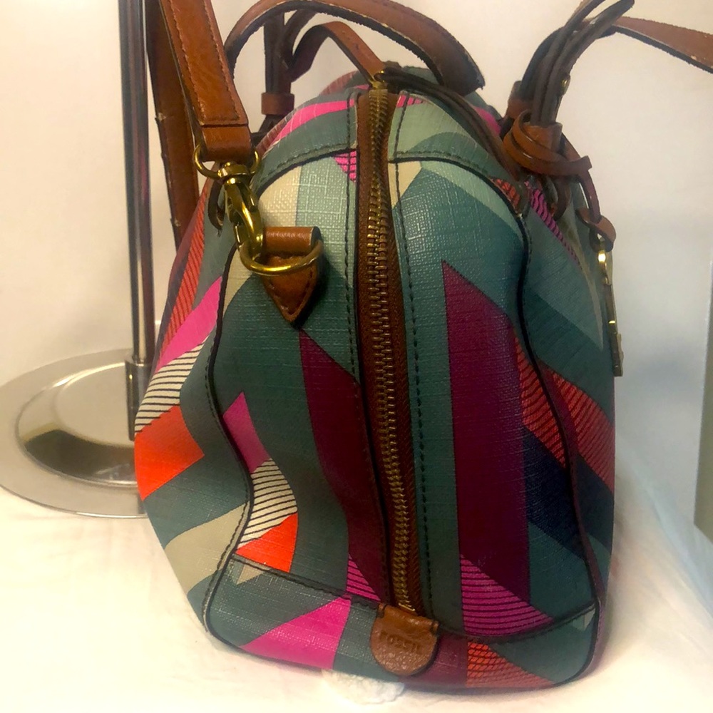 Fossil Multi Colored Printed Handbag With Handles… - image 6